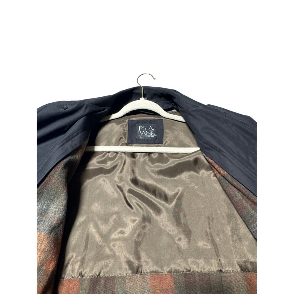 Jos. A. Bank Trench Coat Mens 40R Black Single-Breasted Removable Plaid Lined - Picture 9 of 16